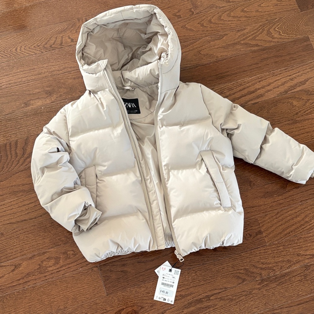 Zara Beige Hooded Puffer Jacket